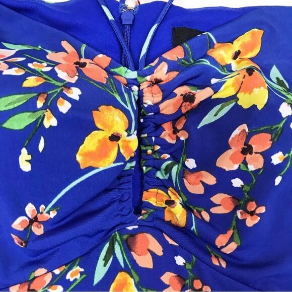 GUESS‎ Blue Floral Cutout Bodycon Dress Long Sleeve Knee Length Slit Size 10 New - Picture 7 of 13